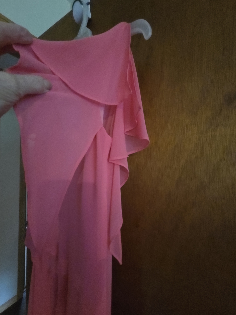 Joseph Ribkoff Coral-Pink Asymmetrical Ruffle Dress - Picture 5 of 6